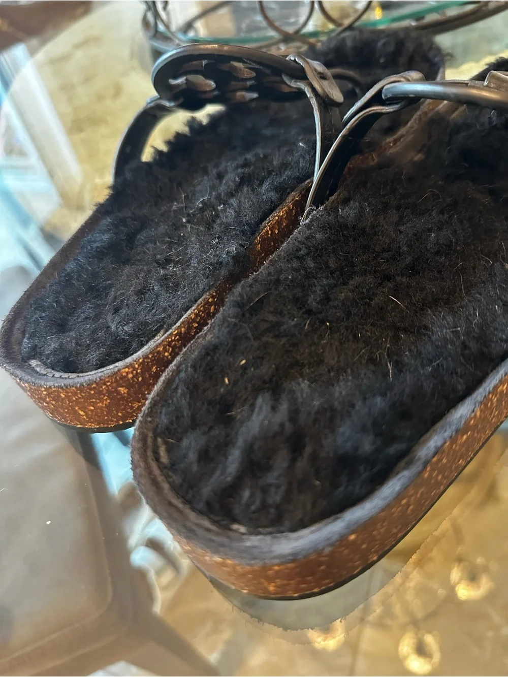 $235 Tory Burch Black Shearling Cloud Miller Sandals sz 9